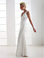  Sheath/Column Deep V-neck Floor-length Elastic Woven Satin Wedding Dress