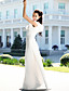  Sheath/ Column V-neck Floor-length Chiffon Elastic Satin Wedding Dress