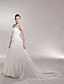  A-line/Princess Side-Draped Cathedral Train Luxury Wedding Dress With Beaded Appliques