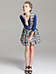  TS Printed Pleated Cowl Neck Dress