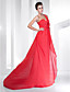  A-line One Shoulder Court Train Chiffon Evening Dress With Split Front