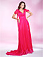  Chiffon A-line V-neck Court Train Evening Dress inspired by Linda Cardellini at Cannes Film Festival