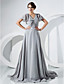  A-line V-neck Sweep/Brush Train Chiffon Evening Dress