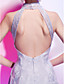  A-line High Neck Knee-length Lace Over Stretch Satin Cocktail Dress