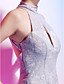  A-line High Neck Knee-length Lace Over Stretch Satin Cocktail Dress