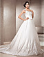  A-line V-neck Chapel Train Satin Wedding Gown
