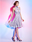  A-line High Neck Knee-length Lace Over Stretch Satin Cocktail Dress
