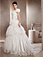  A-line Square Neck Sweep/Brush Train Taffeta Wedding Dress
