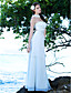  Sheath/Column Halter  Sweep/Brush Train Satin Chiffon Wedding Dress