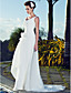  Sheath/Column Straps V-neck Court Train Chiffon Wedding Dress