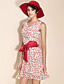  TS Ruched V-neck Cherry Printed Dress with Waist Belt