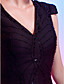  bainha / coluna v-pescoço curto / mini-vestido de cocktail de cetim chiffon