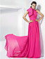  A-line High Neck Chiffon Evening Dress With Court Train inspired by Emma Stone at the 84th Oscar