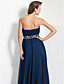  uma linha strapless do assoalho-comprimento chiffon vestido de noite