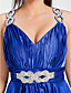  um-line v-neck do assoalho-comprimento cetim stretch vestido de noite