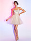  a-line Liebsten trägerlosen kurz / Mini Organza Pailletten Cocktailkleid mit Rüschenband