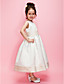  A-line/Ball Gown Jewel Tea-length Satin Flower Girl Dress With Ribbon and Flower