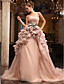  Ball Gown Strapless Chapel Train Tulle Satin Wedding Dress
