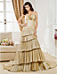  Sheath/Column V-neck Court Train Taffeta  Wedding Dress
