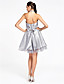  A-line Halter Knee-length Organza Over Taffeta Bridesmaid Dress