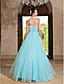  A-line Strapless Floor-length Tulle And Satin Evening Dress With Sequins