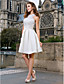  una línea-v-cuello hasta la rodilla organza y satén vestido de novia