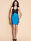  TS Halter Contrast Color Bodycon Bandage Dress