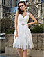  Sheath/Column V-neck Knee-length Tulle Wedding Dress