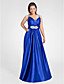  um-line v-neck do assoalho-comprimento cetim stretch vestido de noite