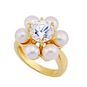 Yellow Gold Cultured Brilliant Pearl and Cubic Zircon Ring (GG1225) (Start From 3 Units)