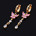 geel goud multi-gemstone vlinder lineaire bungelende oorbellen (ers003-roze) (vanaf 3 eenheden)