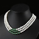 White 7.5-8mm AA Freshwater Pearl Necklace 16" with Nature Jade
