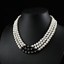 White 3.5-4mm AA Freshwater Pearl Necklace 16" with Black Agate