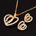 Double Heart Cubic Zircon Yellow Gold Earring + Pendant Set (SYX-0140)