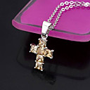 Cubic Zirconia Cross Pendant with Chain / Orange (MH1422) (Start From 3 Units)