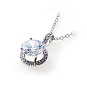 Round Cubic Zirconia Necklace in Sterling Silver - Silver Necklace 10193 (SZY305)
