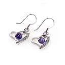 Purple Heart Cubic Zirconia Hook Earring - Sterling Silver Earring 2251 (SZY570)