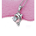 Platinum Dolphin Clear Cubic Zirconia Pendant Necklace - Cubic Zirconia Necklace 80629 - 01 (SZY708)