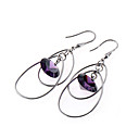 Sterling Silver Double Oval Link Purple CZ Hook Earring - Sterling Silver Earring 10340 (SZY561)