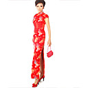 mandarine manches courtes col-parole longueur brocart cheongsam / qipao / chinese robe (hg056)