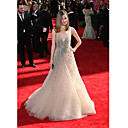 Rose Byrne A-line V-neck Sweep/ Brush Train Tulle Satin Emmy/ Prom Dress (FSD0353)