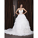 Ball Gown Spaghetti Straps Court Train Organza Tiered Wedding Dress