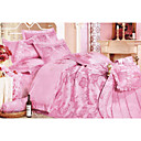 6-pc Luxury Pink Jacquard Cotton Full Size Duvet Cover Set - Free Shipping (0586-FZ009)