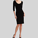 Three-quarter Sleeves Scoop Neck Backless Velvet Little Black Dress Women's Dresses(0104AK003-0683)