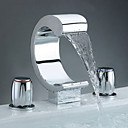 Two Handles Widespread Waterfall Bathroom Sink Faucet - Free Shipping (0698 -M-6005)