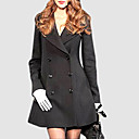 Big Knotched Collar Skirt Shape Pea Coat Women's Coat (1)