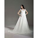 Empire V-neck Court Train Satin Organza Lace Maternity Wedding Dress