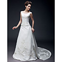 Princess A-line Off-the-shoulder Court Train Satin Wedding Dress