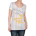lettere ricamo tondo corto senza maniche a righe collo delle donne t-shirt (8502bc008-0736)
