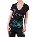 mangas cortas, escote V impresos Women's T-shirts (4201bc005-0813)